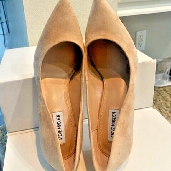 Steve Madden Luiza Tan Beige Suede Leather Classic Pumps Heels Shoes - Picture 2 of 9
